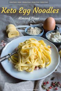 These Homemade Keto Egg Noodles Recipe with a perfect texture and only 4 ingredients and 8 minutes to bake are a perfect addition to your Low Carb Living. Fully Gluten-Free, Low Carb and easy to make, this Low Carb Pasta is perfect to use instead of regular pasta in your soups, casserole, lasagna or with any of the low carb sauces. #eggnoodles #lowcarbnoodles #ketonoodles #ketopasta #lowcarbpasta #homemadepasta #healthypasta #easyketopasta #noodles