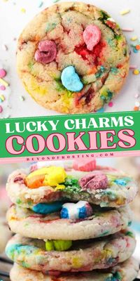 Want a homemade St. Patrick's Day treat? Your St. Patrick's Day dessert ideas must have these easy Lucky Charms cookies! Not only is this drop sugar cookie recipe soft and chewy, but it is also chock full of Lucky Charms cereal marshmallows!