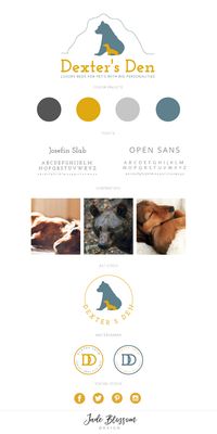 Brand board for Dexter's Den by Jade Blossom Design | Brand Stylist and Designer | Feminine branding | Business Branding | Brand style guide | logo design | Blog Design | Female Entrepreneurs | dog brand | dog branding | pet store brand | store brand | pet branding | dog shop | puppy shop | dog store | dog