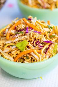 This retro ramen noodle salad has two types of crunchy noodles and is loaded with seeds, nuts, and vegetables, all tossed in a dark zesty sesame-flavored dressing!