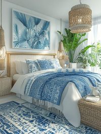 Bohemian Blue & White Beach Bedrooms | BOHO Beach Bedroom