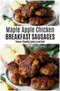 Homemade Paleo Maple Apple Chicken Breakfast Sausages are easy to make, so delicious, full of flavor and so much healthier than store-bought versions. They're freezer-friendly too! {Whole30®-Friendly | Primal | Real Food} | Recipes to Nourish | Whole30® breakfast | Healthy breakfast | gluten-free breakfast | Paleo breakfast | Grain-free breakfast | High protein breakfast | Breakfast sausages || #paleobreakfast #healthybreakfast #glutenfreebreakfast #breakfastsausages #realfood