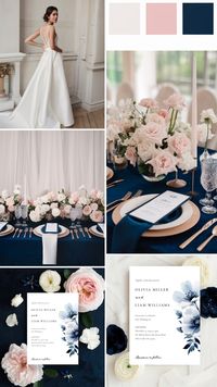 Navy Blue Floral Wedding Theme, Bride, Decoration & Invitation