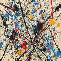 Cette oeuvre représente une toile dynamique dans le style de Jackson Pollock. La complexité des lignes et la richesse des textures évoquent la technique du dripping, signature de Pollock, reflétant un sentiment de mouvement et de spontanéité