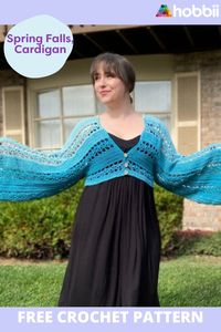 Get started on this DIY project on Spring Falls - Cardigan Crochet  Pattern. SIZE S (M, L, XL) {2XL, 3XL, 4XL} MEASUREMENTS Garment Bust: 92(97, 109, 117) {130, 142, 147} cm / 36(38, 43, 46) {51, 56, 58}” Length: adjustable PATTERN INFORMATION Featuring wide sleeves, an adjustable length, and a charming lace pattern, the Spring Falls Cardigan offers everything you could wish for. This cardigan is crafted by beginning with the sleeves, which are then folded down and seamed to achieve the desired