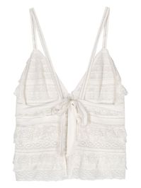 Find DOROTHEE SCHUMACHER Ruffle-detail Cotton Top on Editorialist. white cotton lace detailing panelled design ruffled detailing V-neck thin shoulder straps sleeveless open back unlined rear self-tie fastening