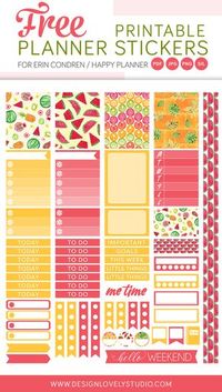 Free printable planner stickers with very colorful tropical fruit motifs. Beautiful free kit design for Erin Condren Life Planner and Happy Planner. Click the image to grab your free stickers >>>>