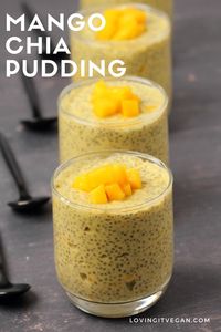 Creamy mango chia pudding. This perfectly sweet and delicious pudding is only 4-ingredients and so healthy it doubles as breakfast or dessert. | lovingitvegan.com