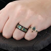 Kite Green Moss Agate Ring Set for Couples His and Hers Wedding Band Silver & Black Tungsten Wedding Band Ring Matching Nature Promise Ring - Etsy