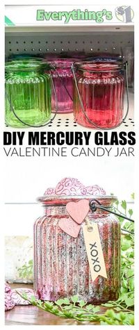 Give Dollar Tree glass jars a Mercury glass makeover then fill them with your favorite candy for an adorable Valentine gift. #dollartree #valentinesday