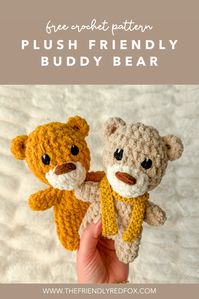 This crochet buddy bear is a pocket-sized hug waiting to happen! With a completely unstuffed body (but still stuffed head!), it’s the perfect size to pop in your pocket or for tiny hands to give little squeezes!