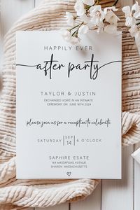 Celebrate your love with our elegant Elopement Reception Invitation Download, perfect for announcing your post-elopement celebration! Our beautifully designed Elopement After Invites make it easy to invite your loved ones to share in your joy at your intimate Elopement After Party. Whether you're hosting a casual get-together or a grand affair, these Happily Ever After Party Invites will set the tone for a memorable event, offering a seamless, stylish way to spread the word about your special da