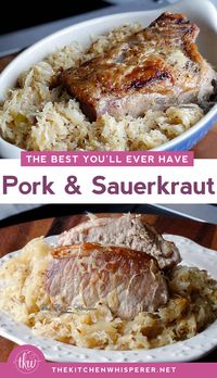 Ring in the New Year with THE BEST Pork and Sauerkraut recipe! Juicy and packed with so much flavor! Mom's recipe perfected! | thekitchenwhisperer.net #porkroast #porkandsauerkraut #NYE #newyearseve #comfortfood #pork #sauerkraut #newyear