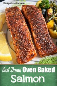 Tender, flakey and moist salmon filets baked to perfection in your oven in only 15 minutes. This easy recipe uses just 6 total ingredients.