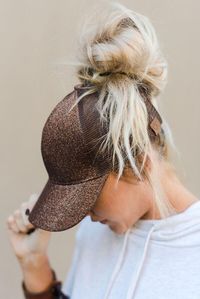 Messy Bun Baseball Cap - Bronze Glitter