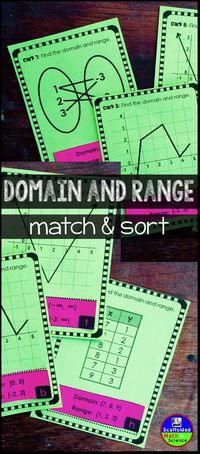 In this fun domain and range algebra activity, students match 20 cards of graphs, scatter plots, sets of coordinates, mappings and tables to cutouts of each relation's correct domain and range. They then sort their completed cards into 2 piles, whether they are a function or not a function. I use this activity as an assessment for domain and range.