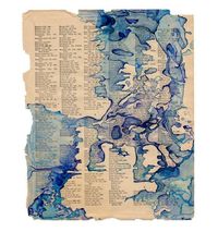 Watercolor art print, blue abstract map art on book page, Colonization: Index Straits