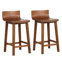 Costway 24.5" Wood Bar Stools Set of 2 with Solid Back & Seat Mid Century Bar Chairs