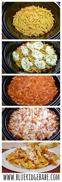 easy crockpot baked ziti - pinned over 50k times. Super easy and delicious!