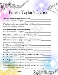 Swiftie Party Games Bundle Taylor Swift Inspired Activities Scavenger Hunt Finish the Lyrics Match up Instant Download - Etsy Canada