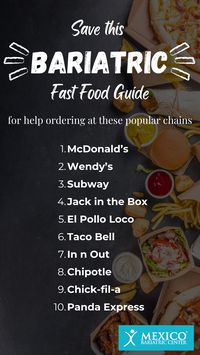 Eating on the run is sometimes unavoidable and can quickly become a problem for bariatric patients. Save this guide for future use to pick the healthiest options when eating out.