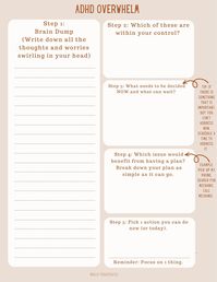 This worksheet is designed to help people with ADHD and similar executive function challenges to work through the overwhelm that comes from not knowing what to focus on. It can help to navigate underfocus or hypnotics. It can help when there are too many thoughts swirling around, making it hard to take any action.  Please note, this is a digital product. No physical product will be sent. Please double check that your print settings when printing. Thank you for being here.