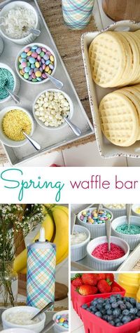 A Spring themed self-serve waffle bar, perfect for Easter parties or Sunday brunch with your family.