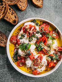 Rustic Bruschetta with Marinated Tomatoes and Burrata