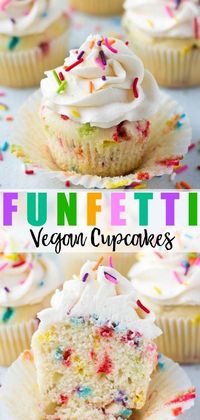 Homemade vegan funfetti cupcakes, easy recipe and perfect for birthdays! #vegan #cupcakes #noracooks #birthday