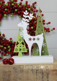 Woodland Reindeer Christmas wood craft.  Laser cut snowflake details.  LOVE!!