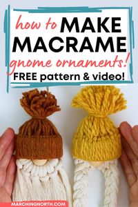 Learn how to make these ADORABLE macrame gnome ornaments in this step by step tutorial and free video! You can hang these cuties from your car mirror, on a Christmas tree, on your living room wall or make them into a sort of weird necklace | macrame gnome | macrame gonk | DIY gnome ornaments | yarn gnome DIY