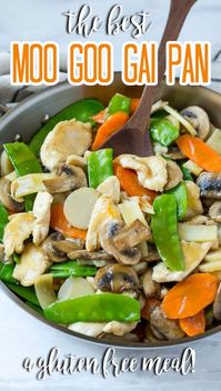 This recipe for moo goo gai pan is a classic dish of chicken and vegetables stir fried with a savory sauce.