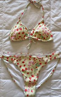 yellow bikini for summer with strawberry patterns