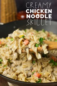 Creamy Chicken and Noodles Skillet Recipe - tastes almost like chicken pot pie, but without all the work! (20-minute meal)