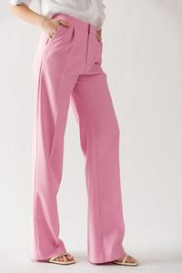 Our Pinkie pants feature: Wide leg dress pant; Back only elastic at waistband; Gorgeous pink color; Comfort fabric with minimal wrinkling. Fit is generous: model is 5'7" and wearing a size small. Also note model is wearing a heel; Color may vary depending on your monitor resolution. Pictured on model with our Shannon classic fit long sleeve button up.