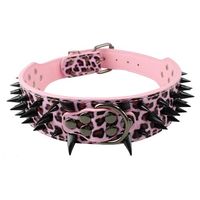 2 Wide Sharp Spiked Studded Leather Dog Collars Pitbull Bulldog Big Dog Collar Adjustable For Medium Large Dogs Boxer S M L XL Brand new, 100% Quality Guarantee, Leather dog Collars  Stronger enough and softer not stiff, 5 holes avaialble Metal D- ring for easy control Sharp Spikes, cool design as the pictures show   Fit for Medium Large Dogs, such as Pitbull ,bulldog, Mastiff, Boxer,Bully   15 Colors avaiable: Black/ White / Red / Rose /Brown/ Green /Grey / Gold Brown/Camo 3 leopard color:Gold