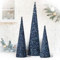 Make holiday decorating glamourous with this 3 piece cone tree set of 3 in vary sizes of 18", 24", and 30", with sequin and beaded detail in hues of silver. Perfect for table tops and centerpiece display, Recommended for indoor use only.