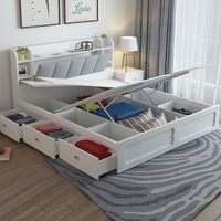 Concise in style and made of artificial board and MDF wood grain veneer construction, this storage bed is a sturdy and reliable bed option for your home. Four underside storages and three deep drawers design, enhance space usage of the bed, besides, open storage and hiden storage to the bedside is convenient for you to place cosmetics, keys, books, and any personal belongings.- Material of Bedside Cushion: Foam, Linen- Mounting Hardware Included: Yes