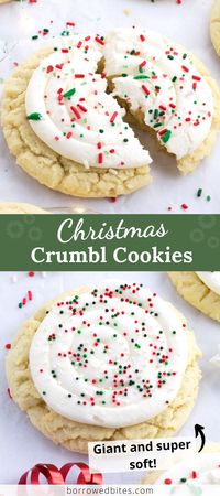 This Crumbl Sugar Cookie is an easy decorated Christmas cookie recipe that beats all others! Ultra-thick and soft with a perfect crinkly edge, these mouthwatering cookies are topped with a creamy vanilla buttercream and festive Christmas sprinkles, they’re the very best sugar cookies for your cookie exchange or cookie platter.