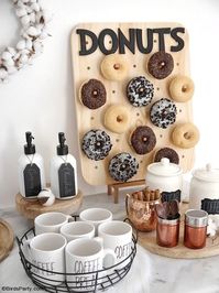 How to Style a Coffee and Donuts Bar for a Party - easy, quick and inexpensive DIY craft projects and ideas to set up a drinks station for entertaining! #coffeebar #coffeestation #drinksstation #donuts #winterdecor #farmhousedecor #farmhousecoffeebar