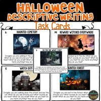 Do you need some fun and engaging ways to get your students writing this Halloween? These 20 task cards each show a Halloween scene and prompt students to use their senses to write or say a detailed description. Don't worry...although most of the cards are a little spooky there are a few non-scary pictures for