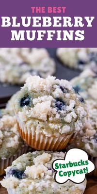 These are seriously the BEST Blueberry Muffin Recipe! It's soft and fluffy with a crumble streusel topping. These are Starbucks Copycat Blueberry Muffins! SO GOOD!