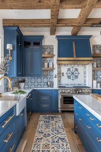 blue and gold Spanish Villa Kitchen