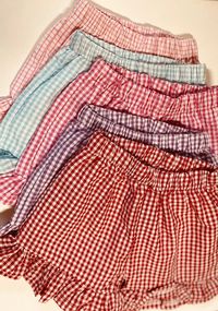 Ruffled Gingham shorts for girls to match embroidered shirts.   These may be monogramed also. Please choose monogram and color of thread you would like. In personalization section please spell out child's initials exactly as you would like it stitched. (ex. John Doe Brown, would be jBd, last name should be capitalized)