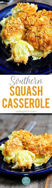 Southern Squash Casserole - Squash Casserole is an essential dish for holidays and special events. Topped with a buttery cracker topping, this squash casserole is an all-time favorite! // addapinch.com