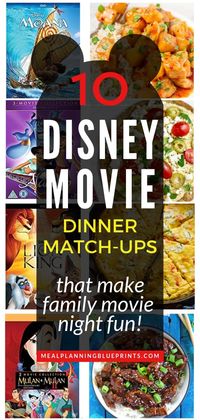 Make your family movie night extra special with Disney movie themed meals to match up with the movie! Here are some inspired Disney dinner recipes and the movie to watch it with. Add these ideas to your meal planning theme nights (Friday Fun night, maybe???). (p.s. these ideas are great for your picky eaters - they'll love having dinner match your Disney movie night!) #whatsfordinner #disneymovie #mealplanning #themenights via @mpblueprints