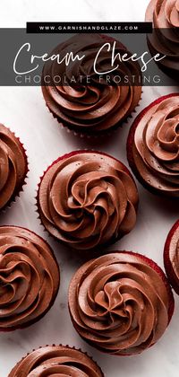 Take your cupcakes to the next level with Chocolate Cream Cheese Frosting! This silky smooth luscious frosting takes only 10 minutes to make and tastes just like chocolate cheesecake. #chocolate #frosting #creamcheese | GarnishandGlaze.com