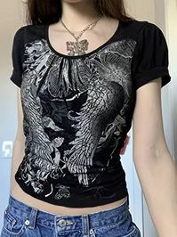 Y2K, Grunge, Graphic Print Crew Neck T-Shirt, Y2K Short Sleeve Top, women's clothing, affiliate