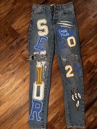 Custom made hand painted Senior Jeans, I can make almost any design.