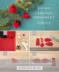 Pom-Pom Cardinal Ornament DIY Tutorial - Lia Griffith